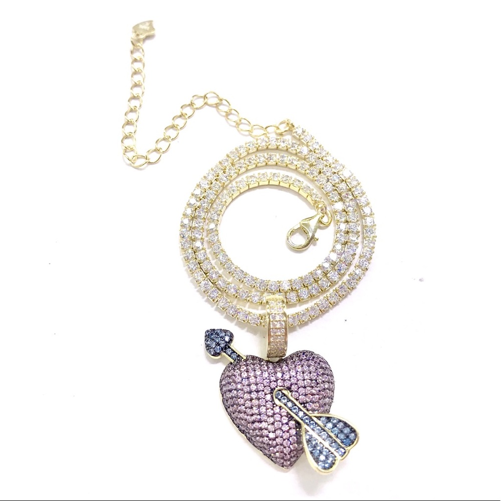Sterling Silver CZ Tennis Chokers & Heart Pendant